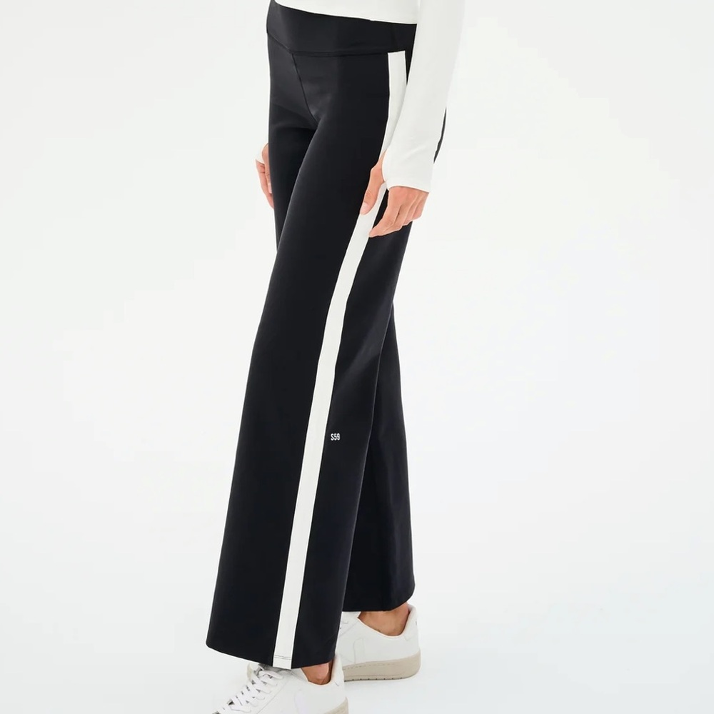 Splits59 Black Wide-Leg Pants with White Side Stripe